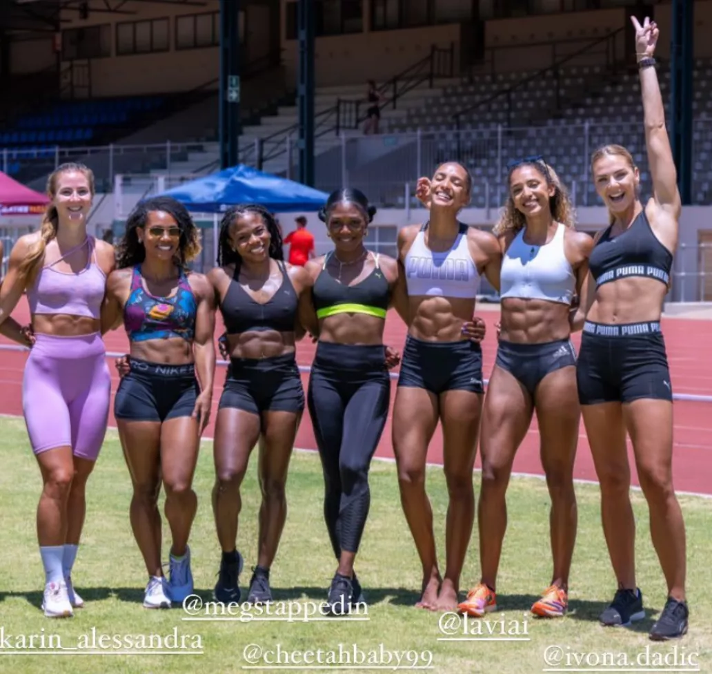 Karin Strametz - Austrian hurdler, Dezerea Bryant - American sprinter, Megan Tapper - Jamaican hurdler, Christania Williams - Jamaican sprinter, Lina Nielsen - British hurdler, Laviai Nielsen -British sprinter, and Ivona Dadic - Austrian heptathlete. posted by Admirateur1