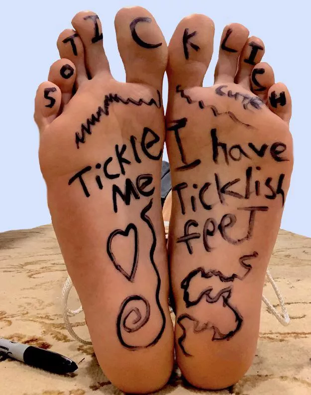 Writing on my super ticklish feet (it tickled a lot 🫣) posted by Thecyanwolf