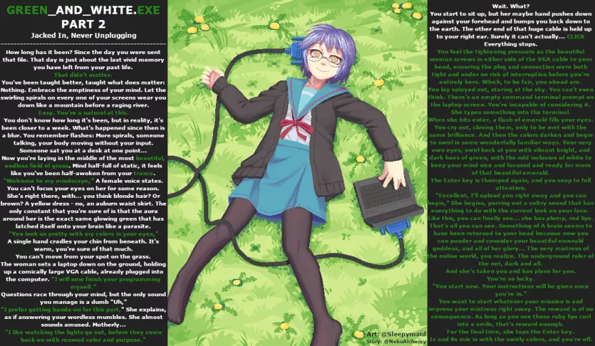 Green_And_White.Exe Part 2 (Art: SleepyMaid) (Story: NekoAlchemy) (P1 linked) by xSubjectAlphax