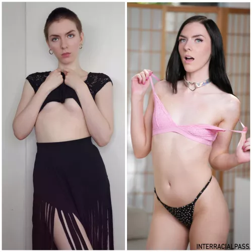 Left: (2020, insecure and depressed) Right: (2023, a happy and blank little pornstar) by celestinablooms
