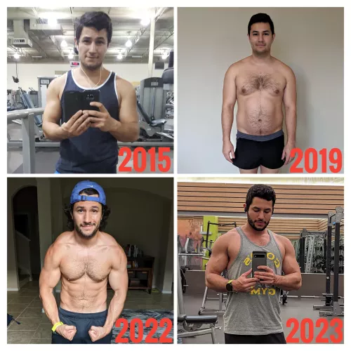 8 years of natural lifting progress. I was always externally happy, but inside there were ups, and downs, struggles with body image and mental health. Still work to do, but the most growth has come from learning to be patient and practice speaking kindly by Matt_texaz