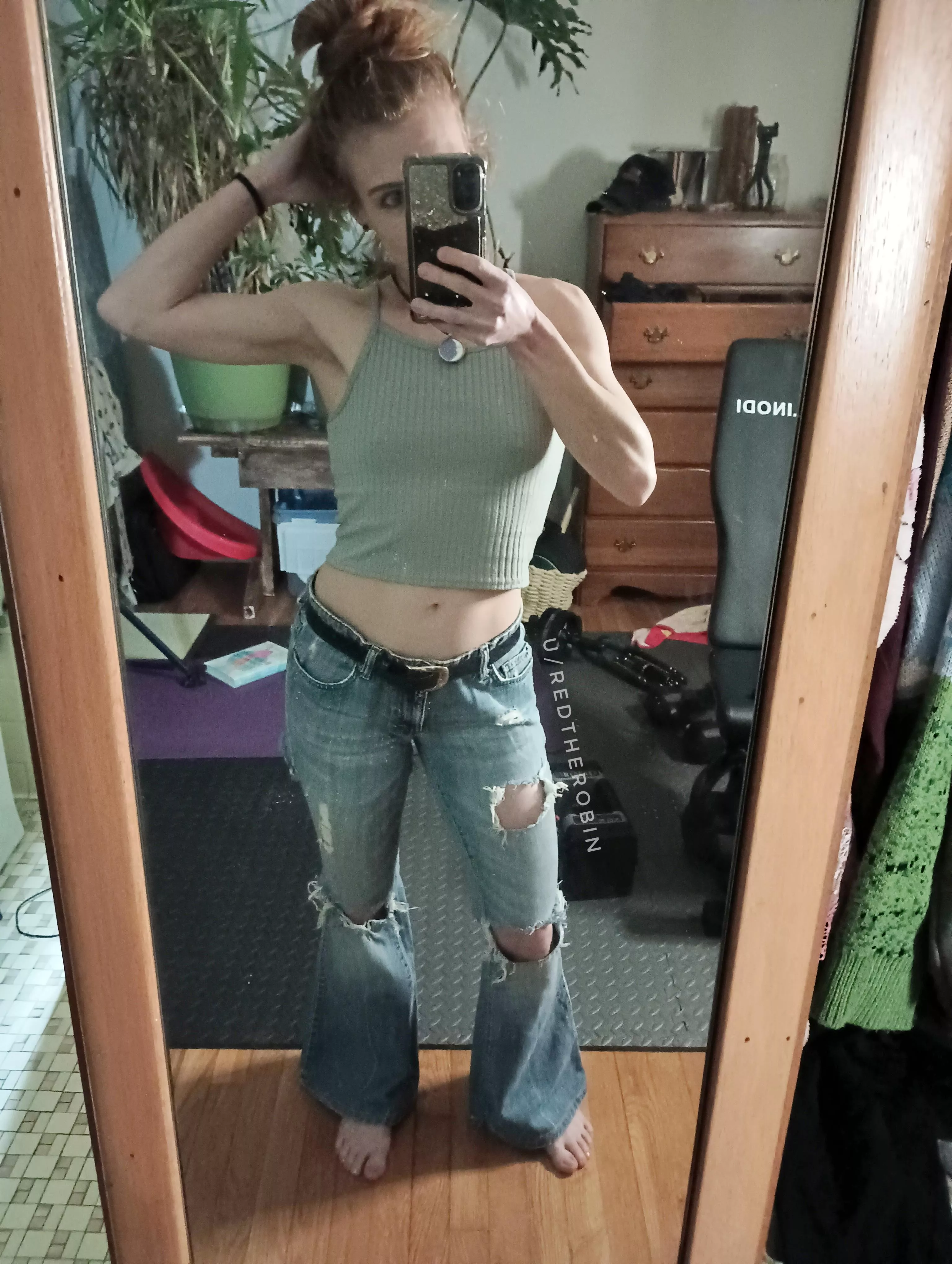 [F]itting into my highschool jeans (with a belt lol) and enjoying the progress on my arms posted by RedTheRobin