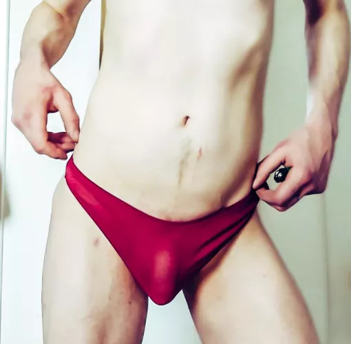 Red thong bulge today.... by freakydeaky969