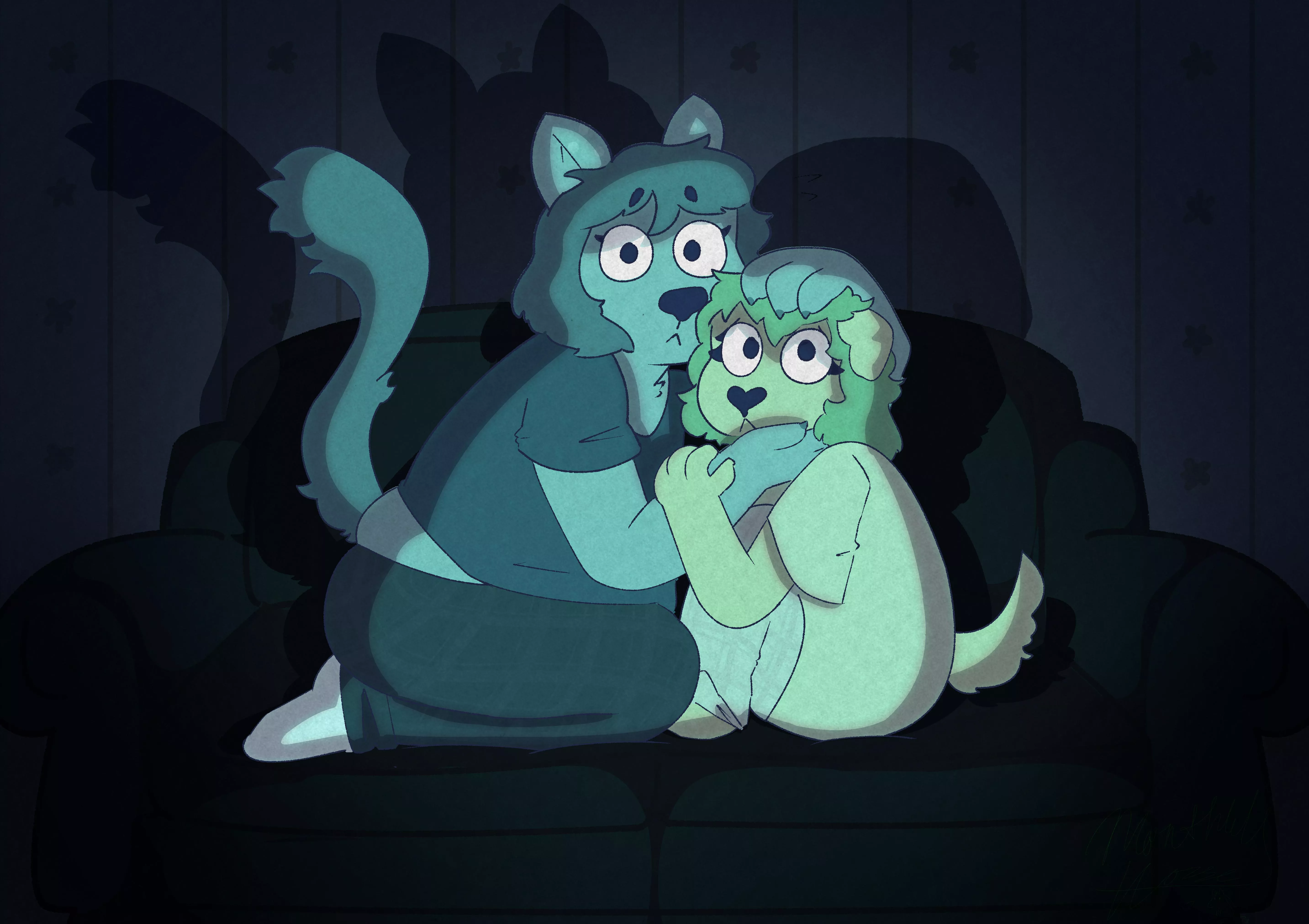 Scary Movie Night! (Art by me @monthlyhorse) posted by DogsNight
