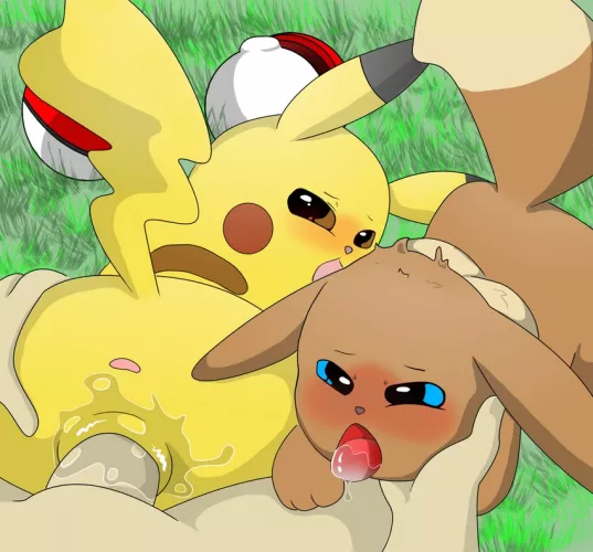 Eevee and Pikachu bonding (malawrist) [mf] by TylerHthefishboi