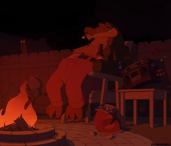 Relaxing and enjoying a beer! (art by me, @chickensnpies1 on twitter) by chimigni