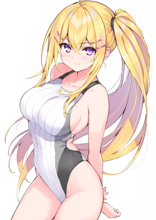 Hakurei Botan Wearing Skimpy White Competition Swimsuit [Cu-No] by ecchi_neko