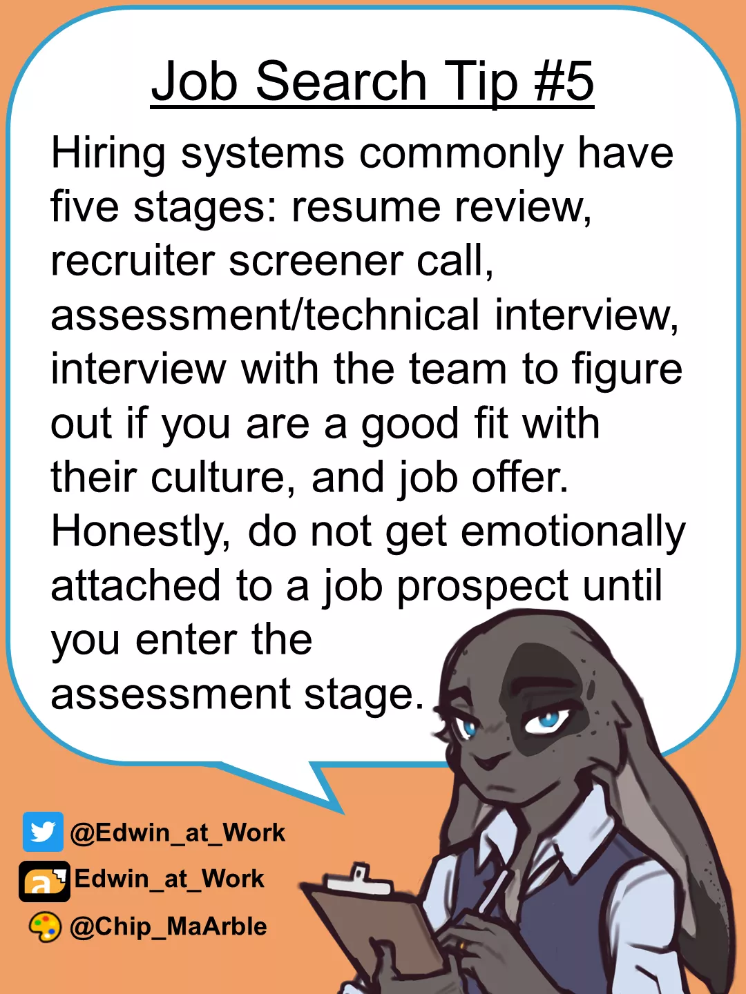 Job Search Tip 5: The Five Stages of Hiring. Edwin@Work, Job Coaching for Furries posted by Edwin_at_work