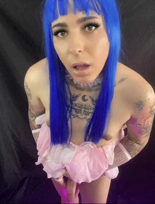 Wishing a kiss on the mouth followed by kisses and licks on the neck and going down the tongue through my tits and going towards my cock until you get to him and lick your head and then stick it all in your mouth, what do you think? 💙 by Emmaink-13