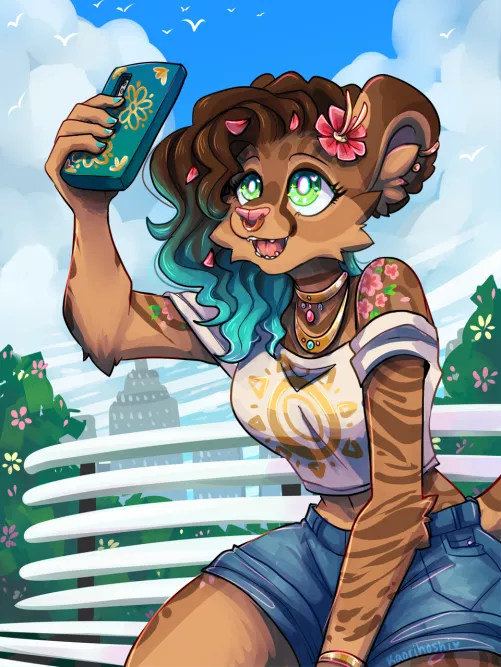 Lemme take a selfie! (art by me- oc belongs to firestardraws) by xokaorihoshiox