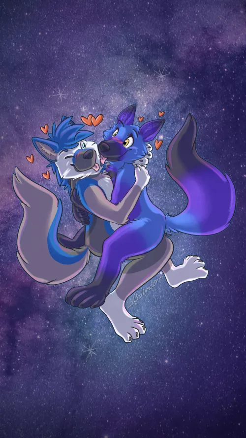 Well who would not like to float together cuddled and weightless through space ^w^. Do you also find these two as sweet as I do? by CalimdorArt