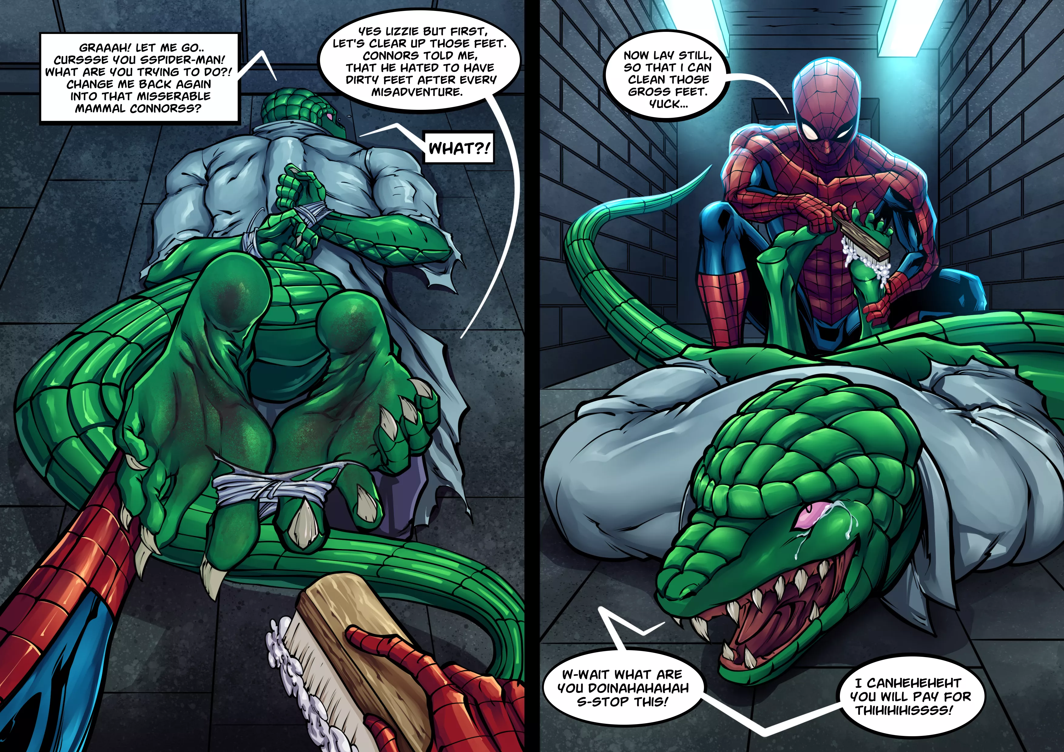 Commission Art of Tickling The Lizard from Marvel. Done by My Artist -Genomod posted by MonsterGirlsHideout