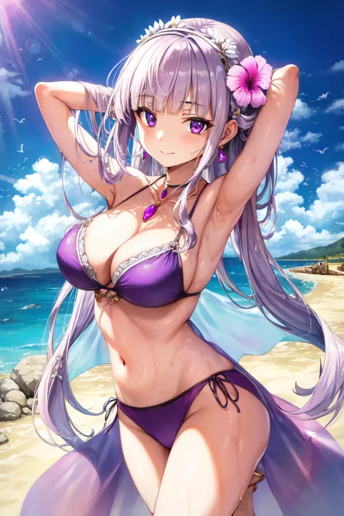 emilia at the beach! by PewPewAnimeGirl
