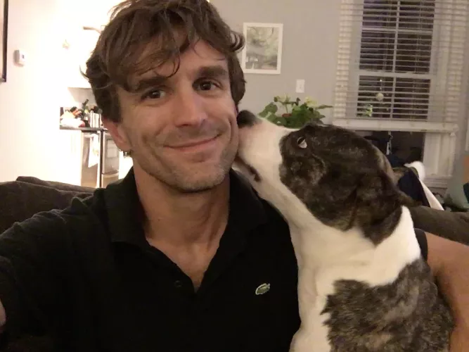 Good dog, happy guy. I posted this some time ago but took it down because I felt nervous and shy. Here I am with a sweetie. by RunPHL