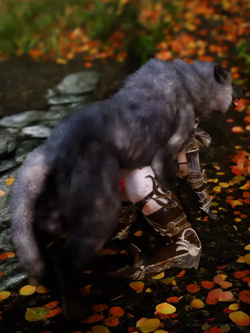 Peryn hugged by a dog in nature by KittyMayLow