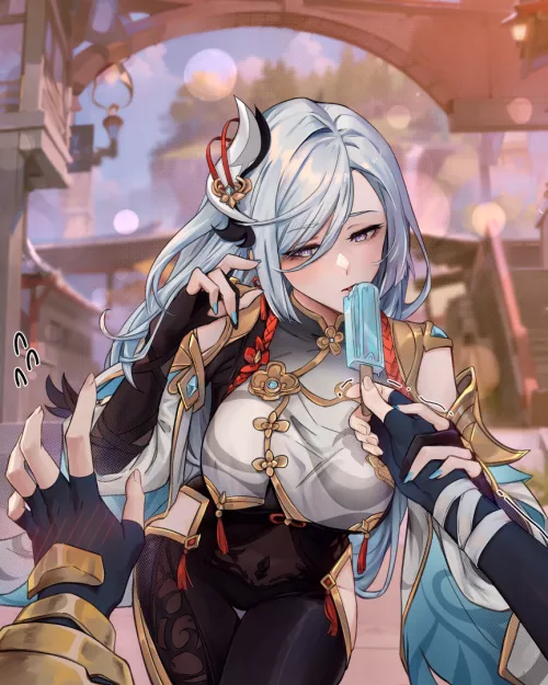 Shenhe trying an ice Cream (yukimpoi) [GenshinImpact] by Monashi