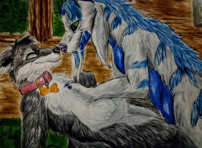 Cuddle time (watercolor and colored pencils painting by me) by Eyfun