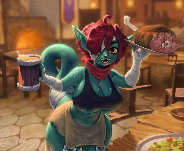 Goblin barmaid (with a tail), by @morc_orc by morapol