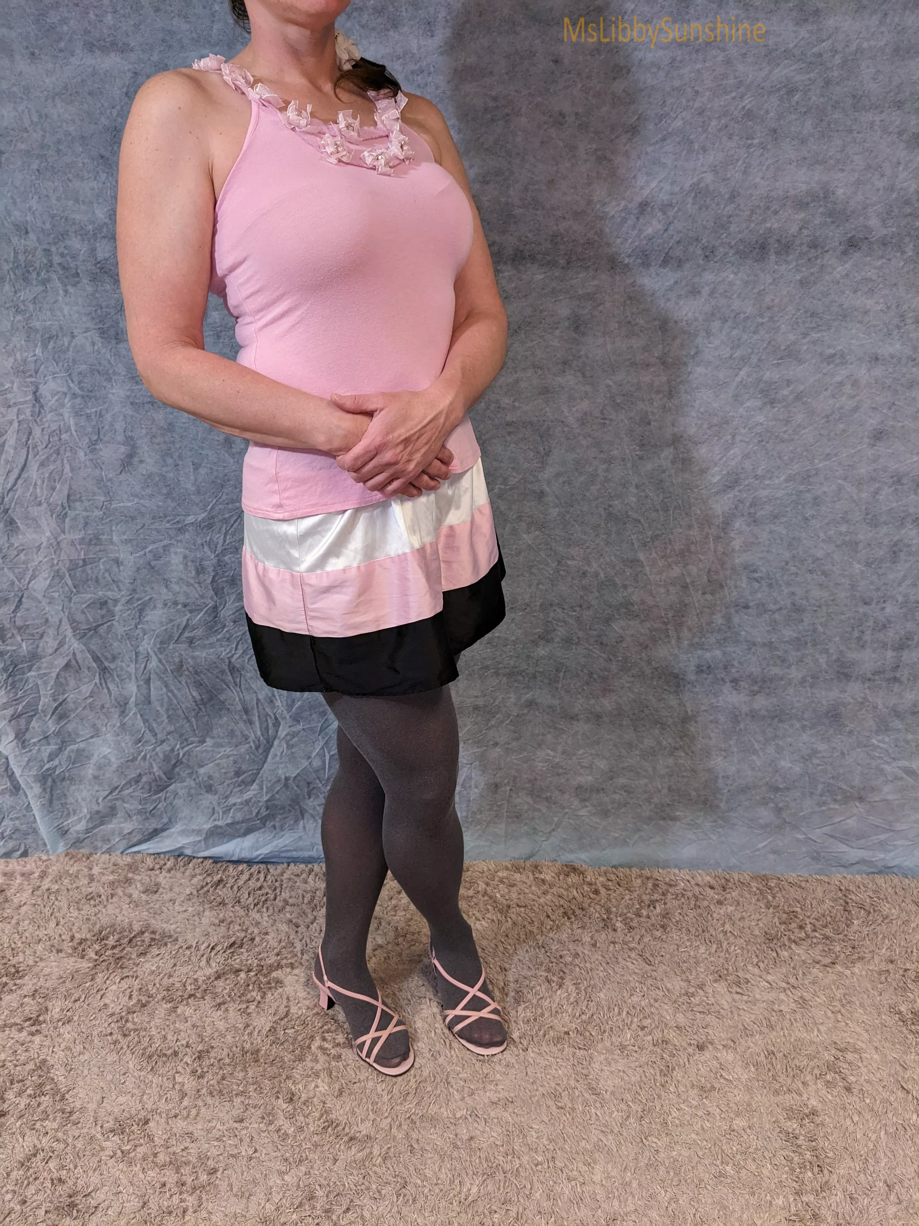Gray tights with my pink outfit posted by mslibbysunshine