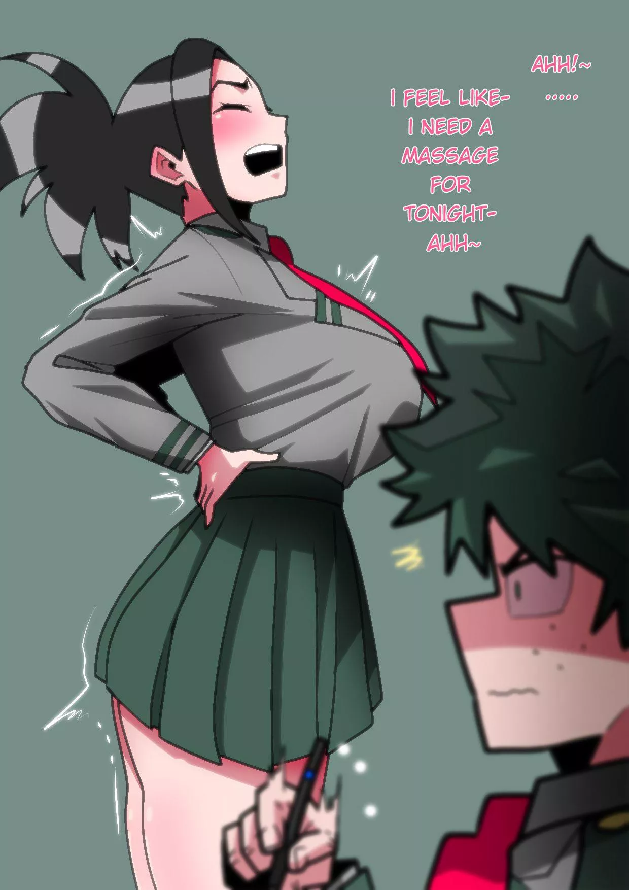 Momo dropping some hints about her poor back - no seriously, it really hurts (Green Bean) [My Hero Academia] posted by MillionHypotheses