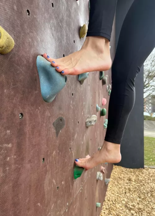 Stepping on sturdy things in public bouldering park by Summer_Isabella