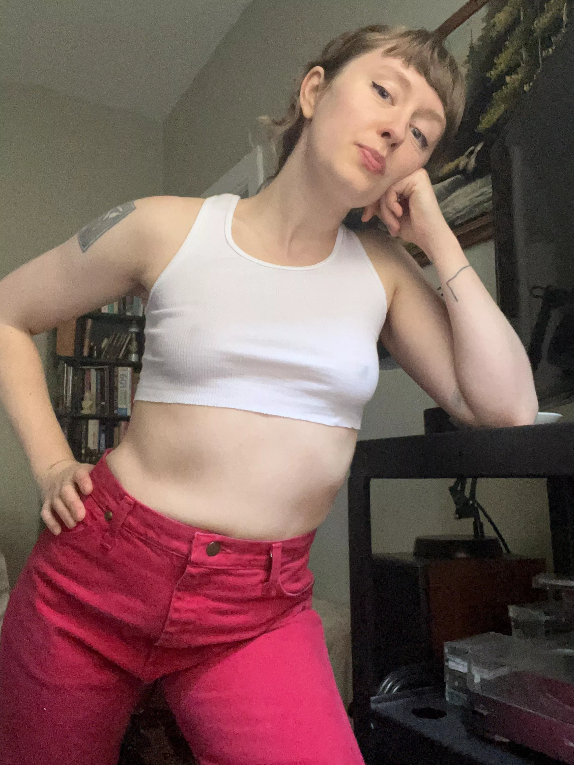 The high rise of the jean makes up for the high crop of the top! Say that 10x posted by eternaldarkness12