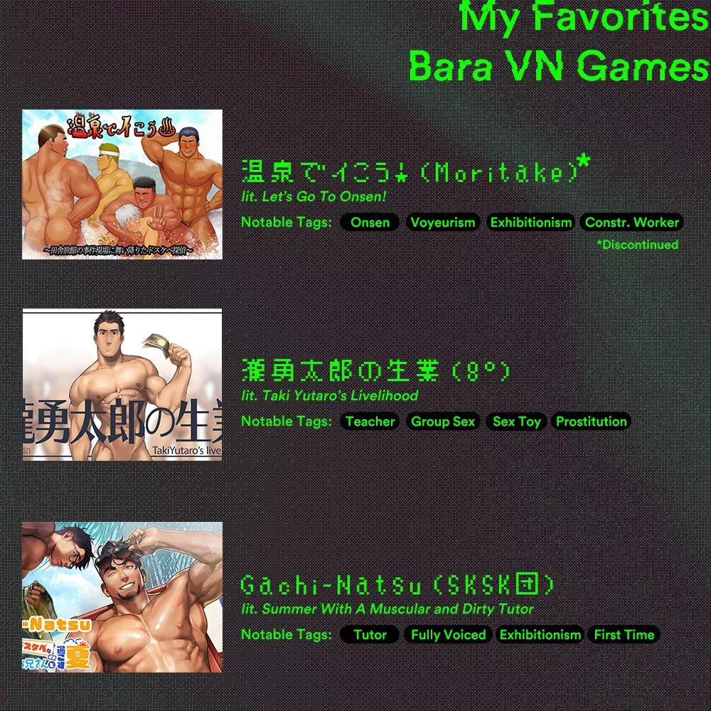 Here’s my top three Bara VN games. What’s yours? posted by fullhut