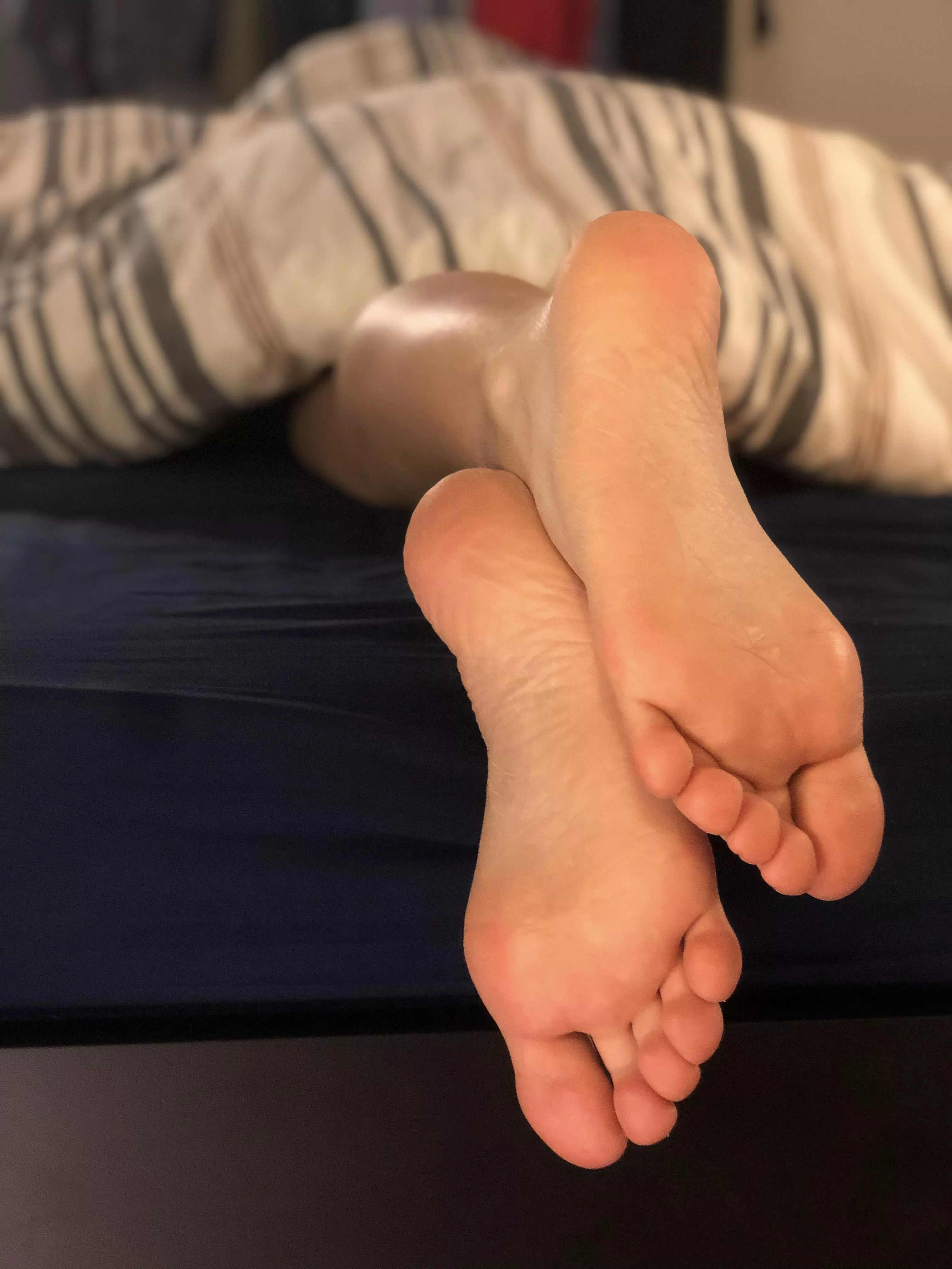 You come into my bedroom and find me sleeping like this, how do you wake me up? 😌 posted by aimee_feet_queen