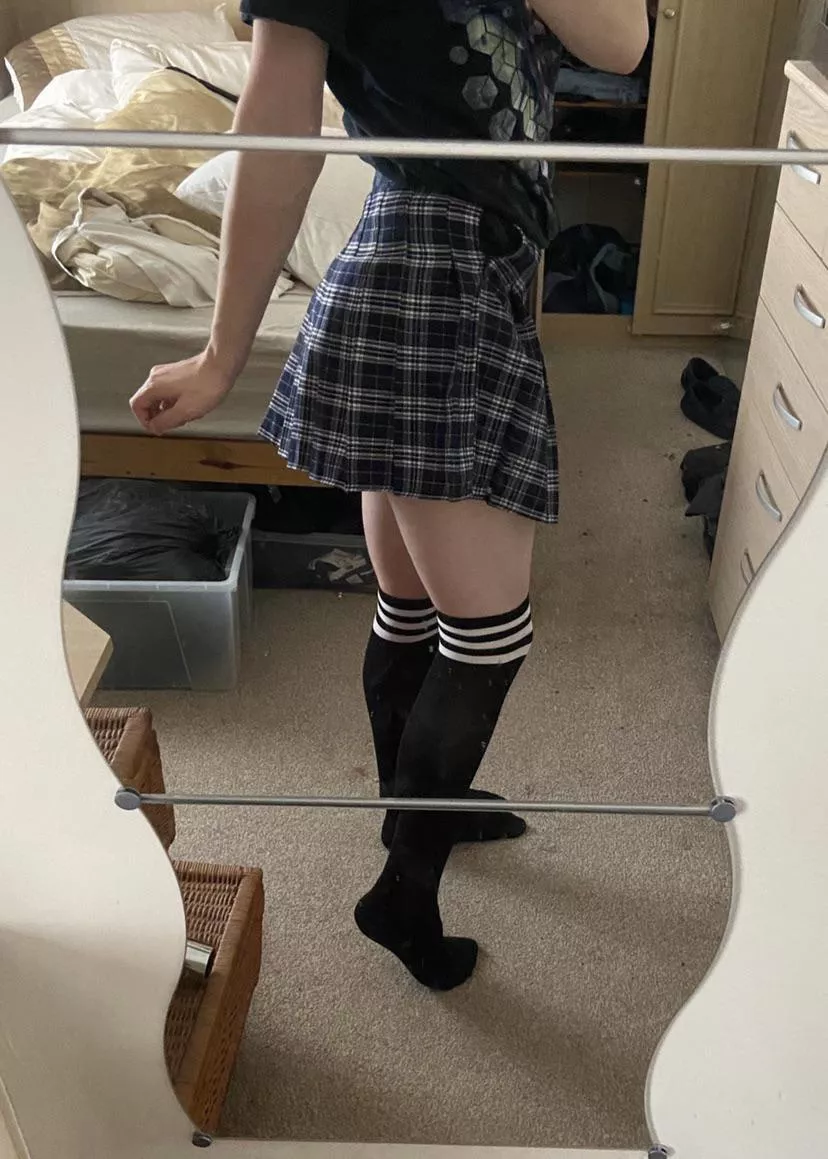 Me in my sisters skirt and thigh highs. I really look cute in these! posted by Cutiepiehye123