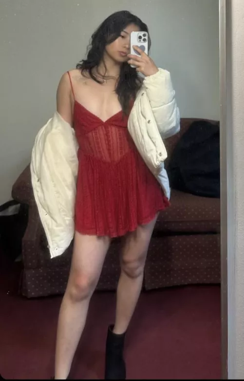 red dress in front of a dirty mirror by whiteppltaconight