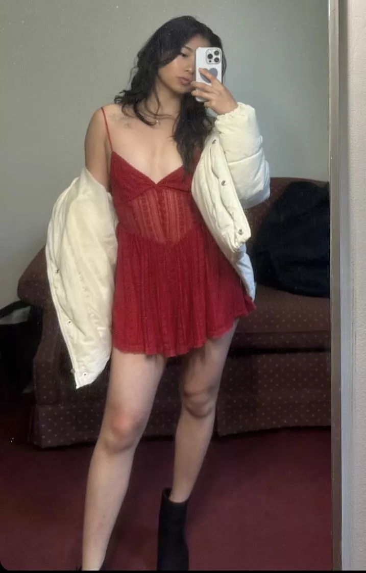 red dress in front of a dirty mirror posted by whiteppltaconight