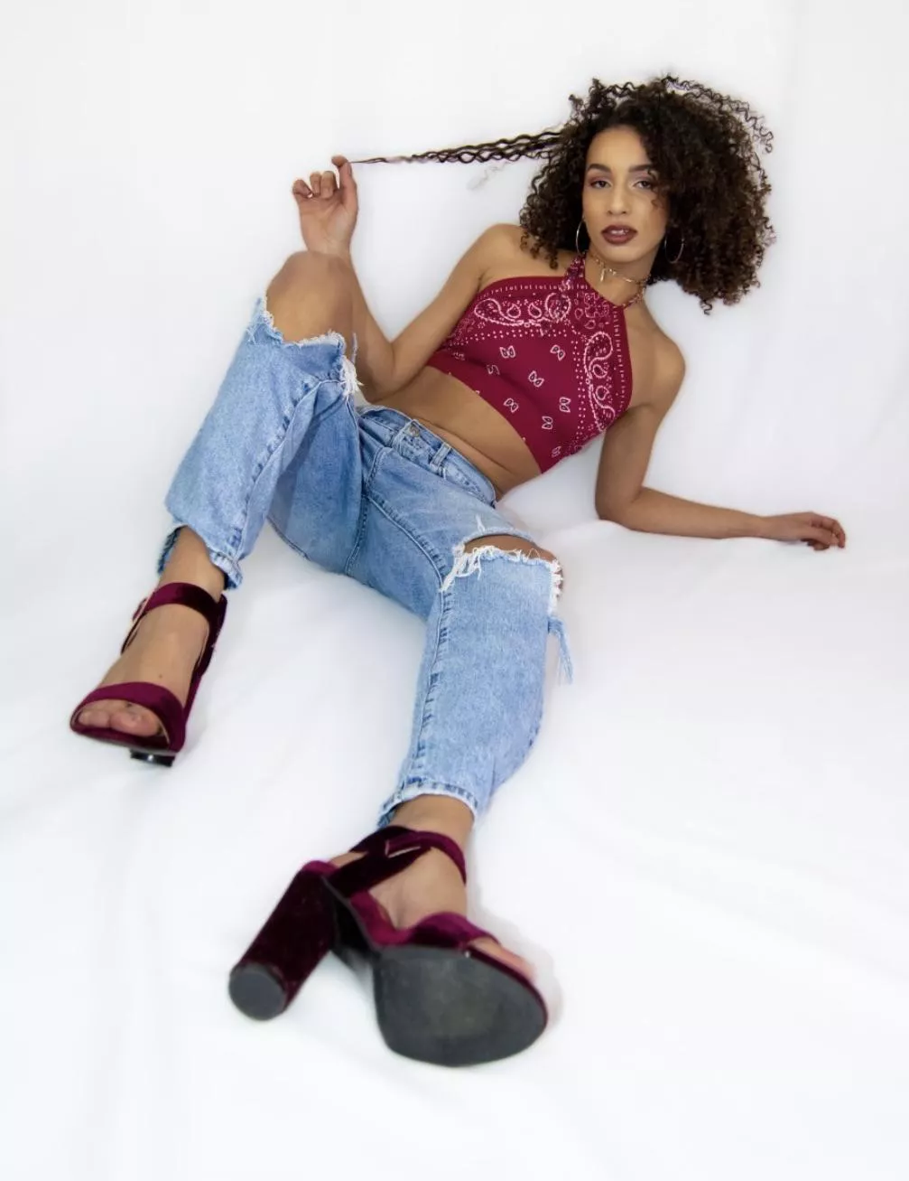 Velvet red opened toed heels posted by LonelyConstant2