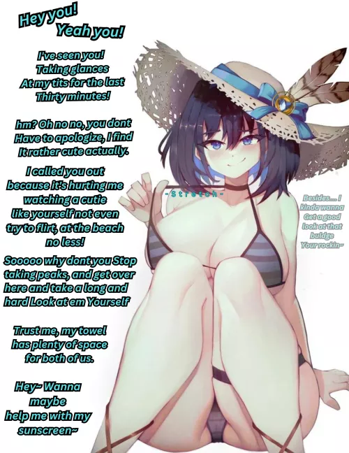 When she catches you Taking peaks- [Beach] [Swimsuit] [Male pov] [big tits] [Artist-Varniskarnis] by That-one-Ace-