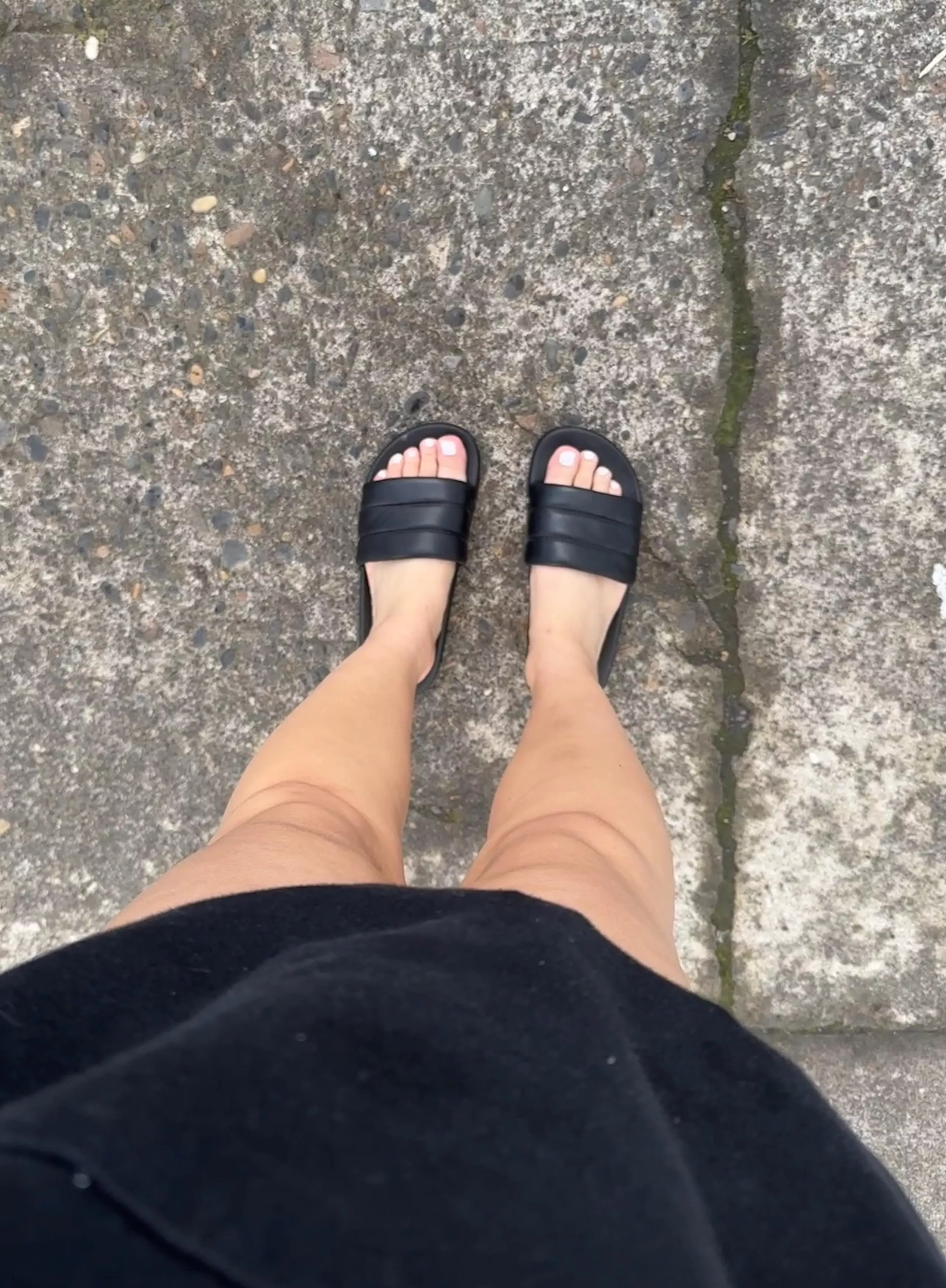 Getting some errands done in these comfy slides 🖤 posted by ellasophiafeet