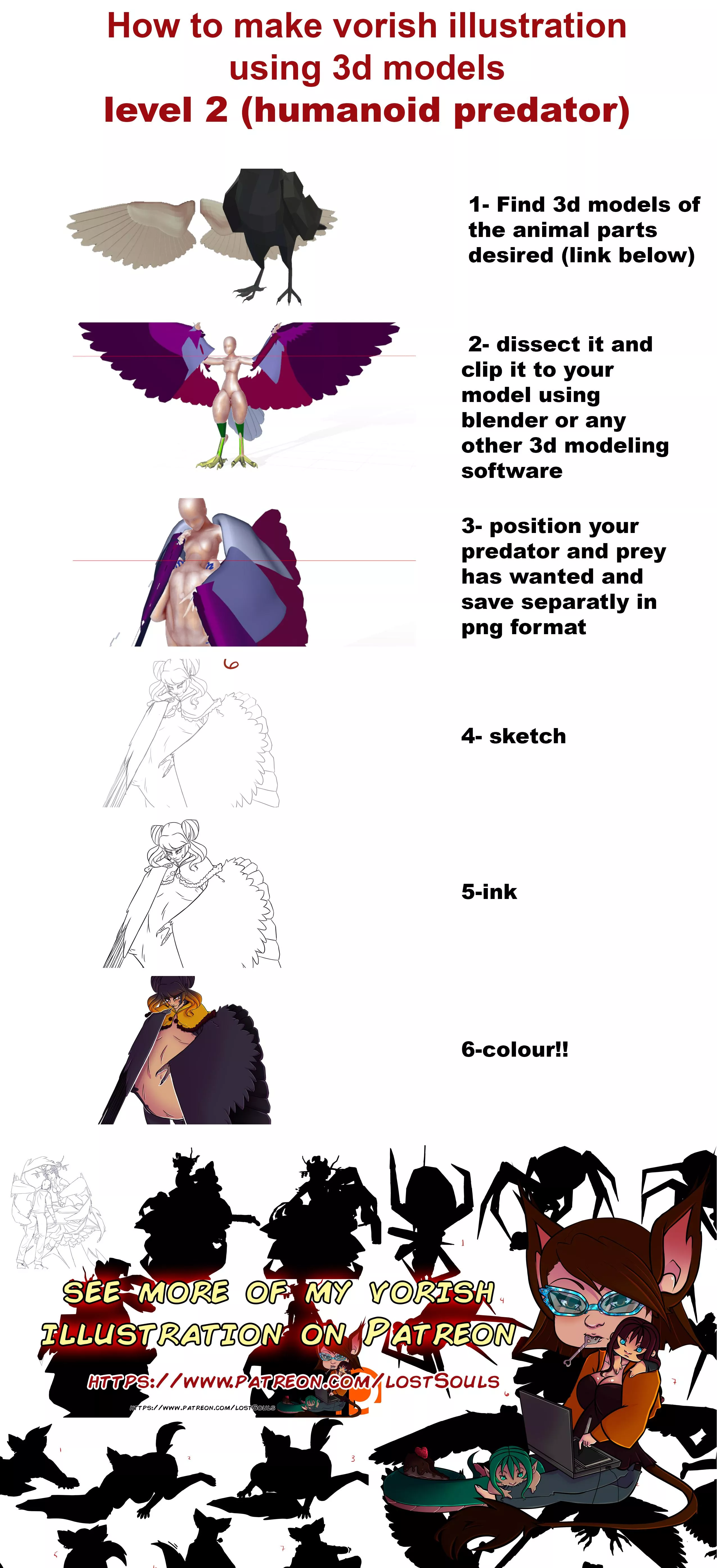 {image} very quick montage on how I make vorish illustration using 3d models level 2 posted by MousyLou91