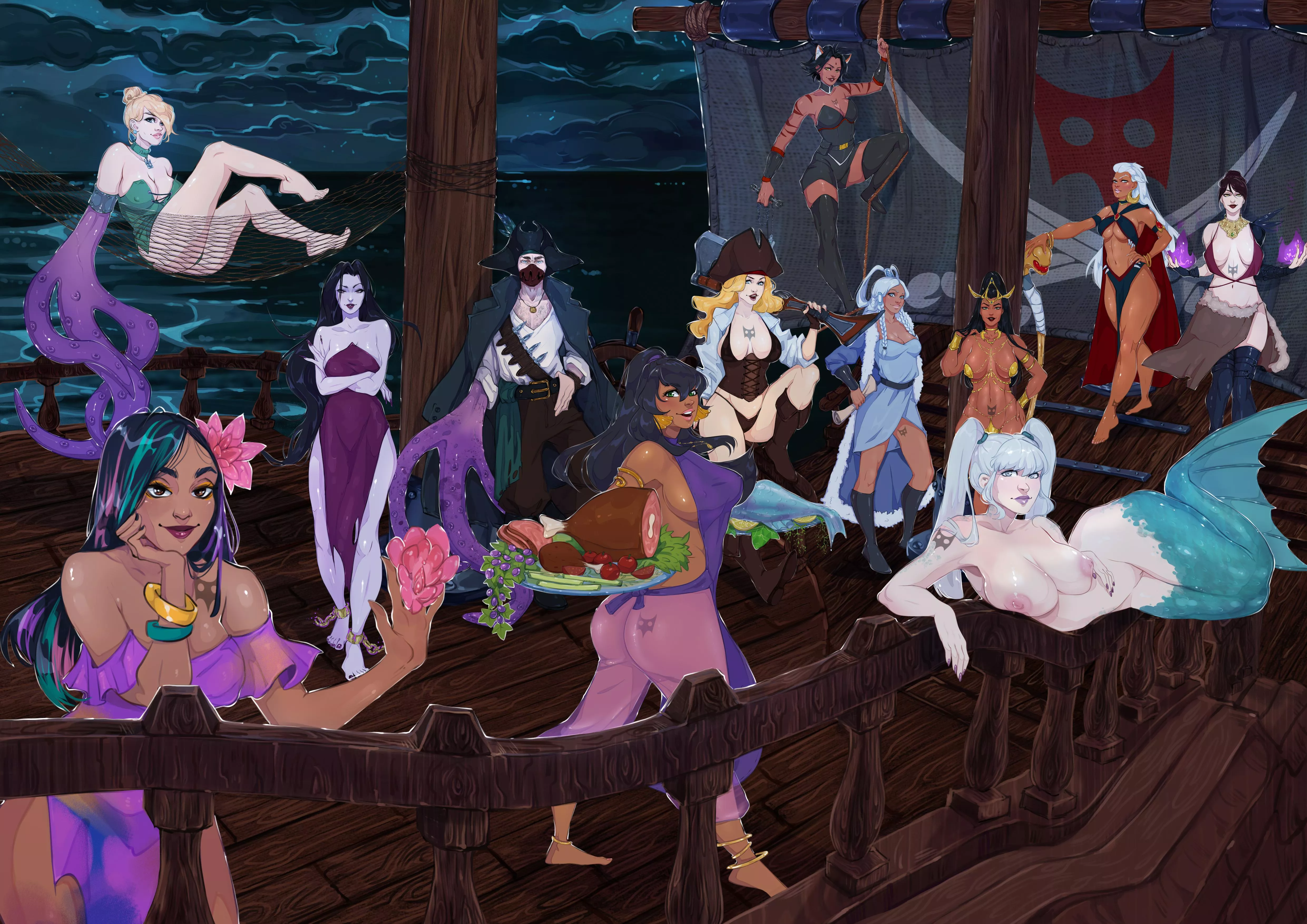 Captain Dredge with his lovely crew. (Artist KiraSs) posted by Runus_Brewblade