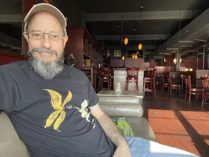 Went out to my local gay bar to feel social and I've the whole place to myself. Cheers! by satyr8arts