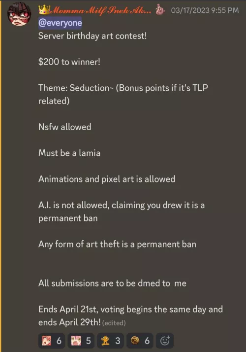 Calling all artists! The Lamia Palace Discord is hosting an art contest! $200.00 USD to first place! Only on https://discord.gg/lamia by Jaybird134