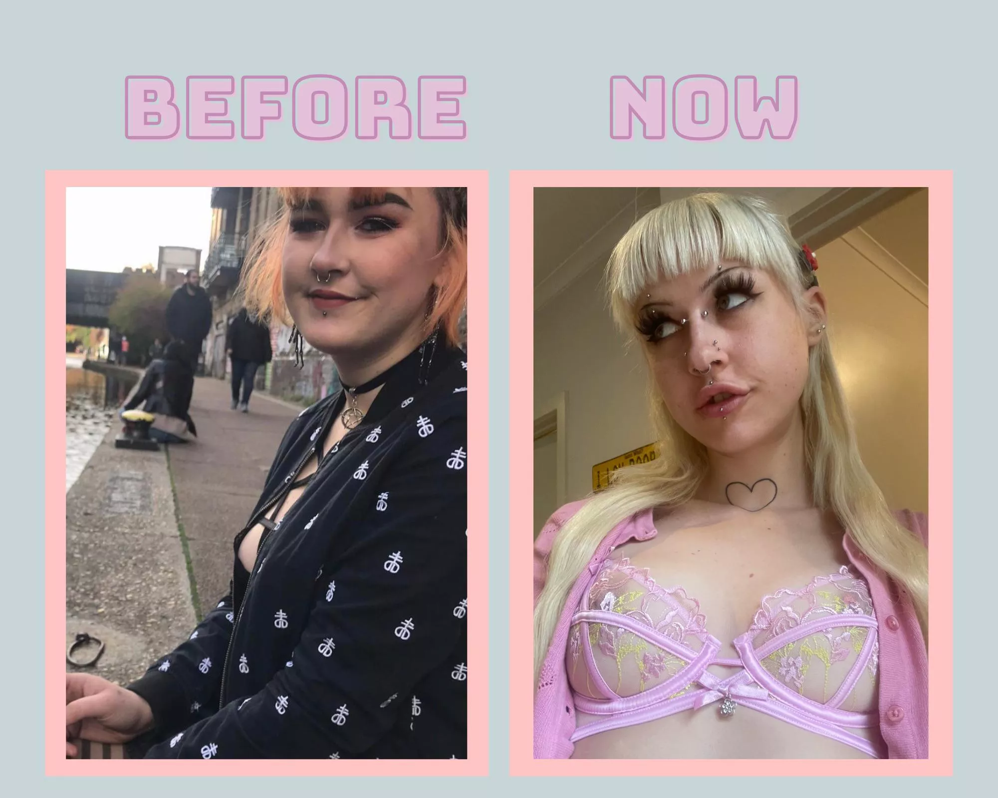 My before & after! Hair extensions, lips & lashes. Need more filler in my lips and need big bolt on tits… posted by UnderstandingNew976