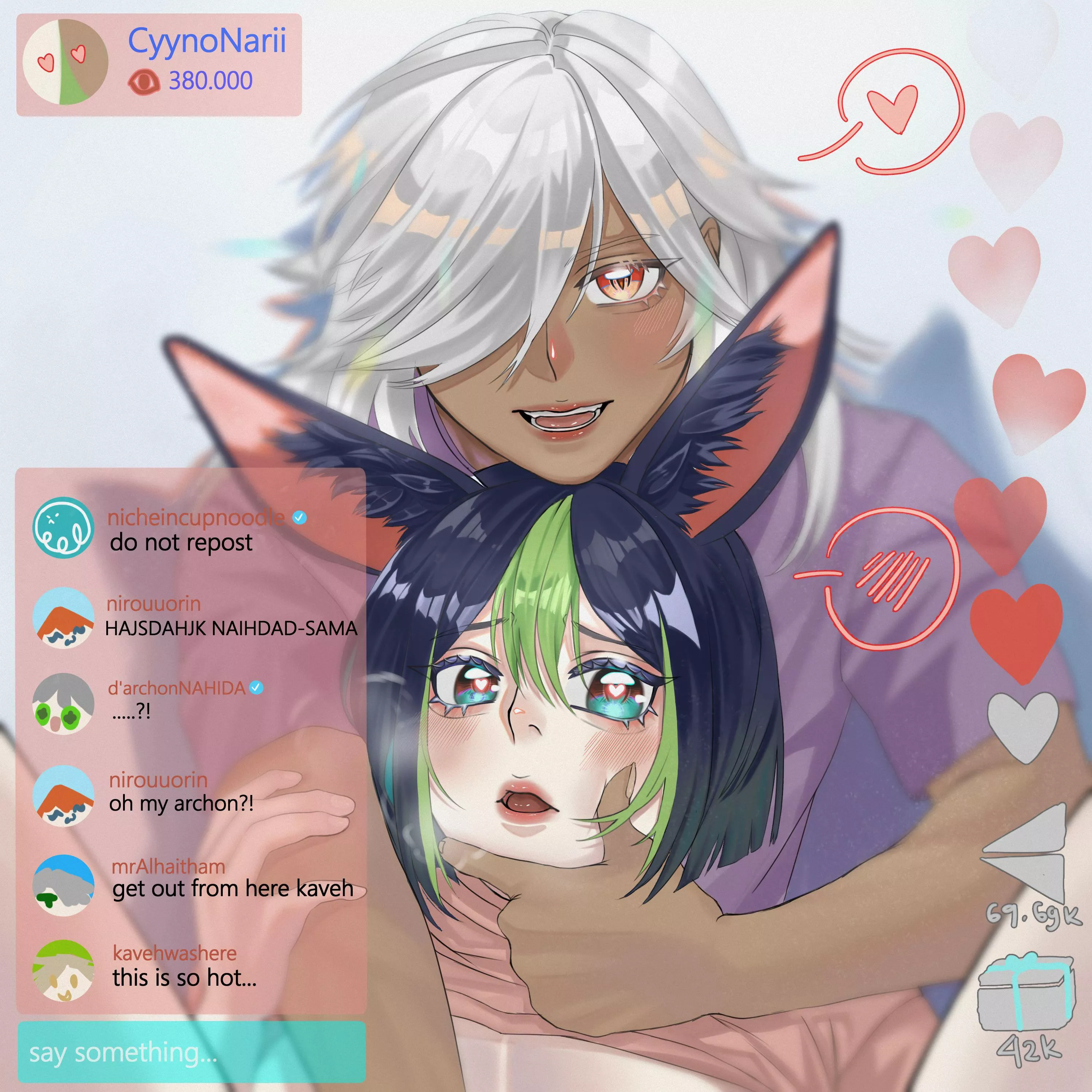 [genshin impact] cyno and tighnari are streaming and everyone is enjoying it :3 posted by Jungiezzz