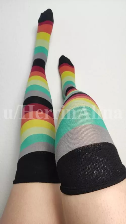 love my rainbow kneesocks by HerrinAlina