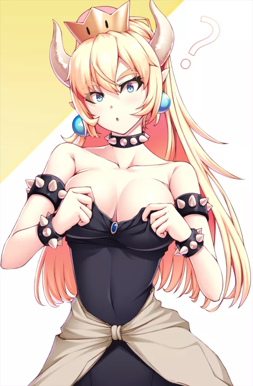 Bowsette Fixing Her Top (Bowsette by Arata) by Gloomy-Cod120