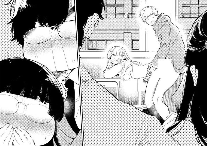 Mono 2boys, 2girls, bent over, black hair, blunt bangs, breasts outside, caught, classroom, doggystyle, from side, glasses, long hair, on desk, open mouth, school, shirt lift, short hair, skirt, standing sex from behind, surprised, sweat, torso grab, voy posted by HentaiSource_Archive