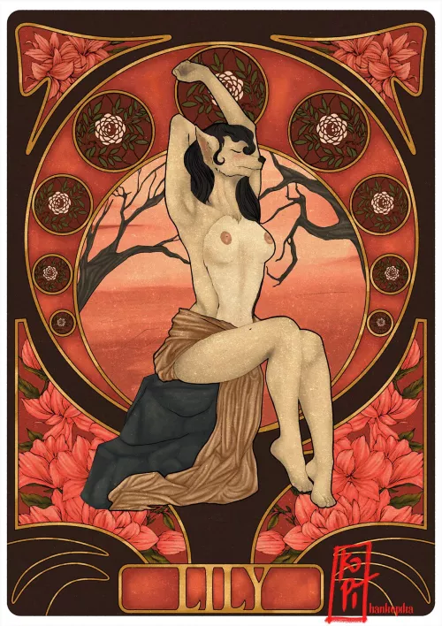[Q] Art Nouveau x Furry commission. Art by me :) by Hankopika