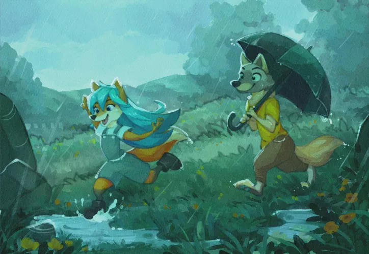 Silly little walk in a silly little storm (art by me!) by hazel_mere