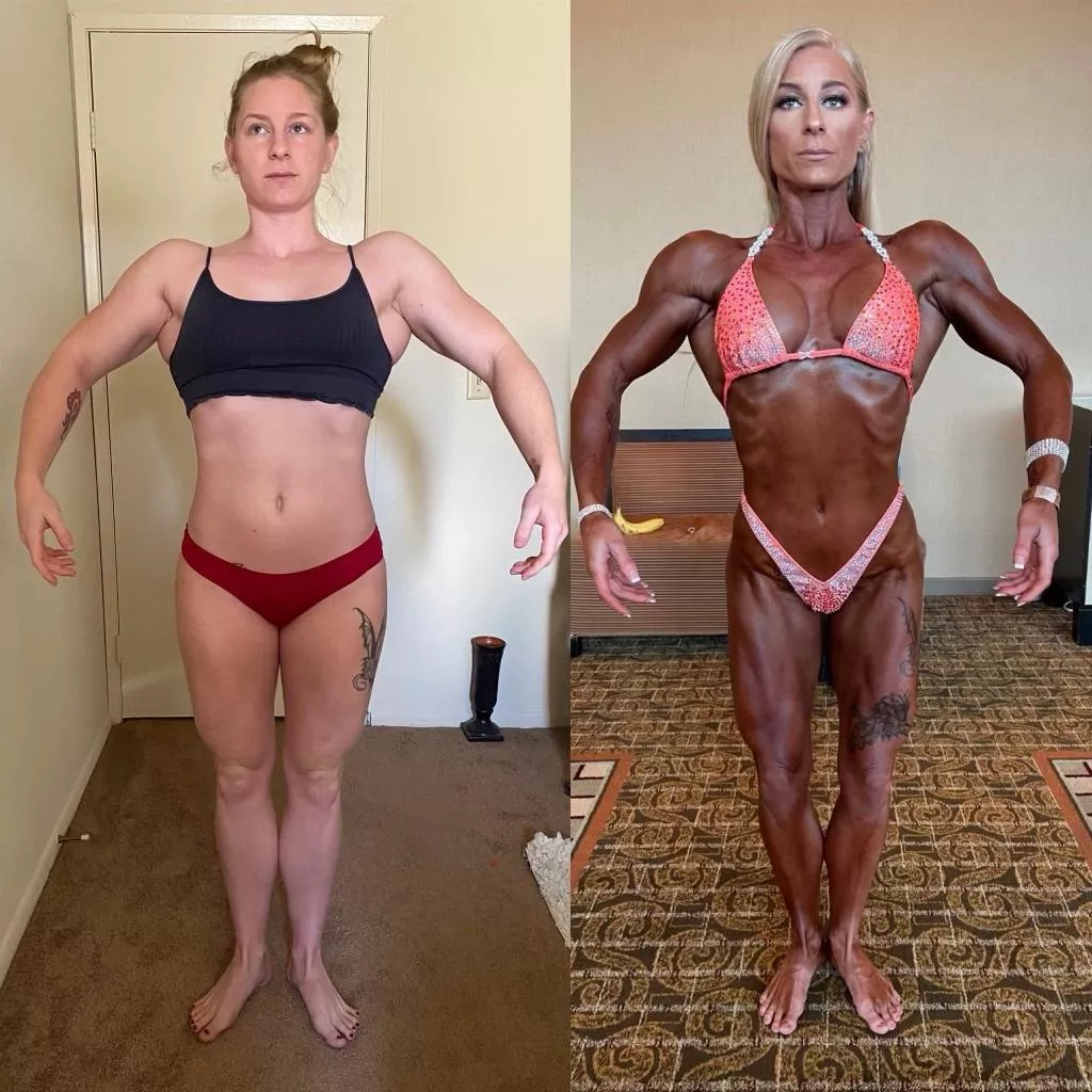 Before and after pics from my last competitive season. posted by talulahmae_fit