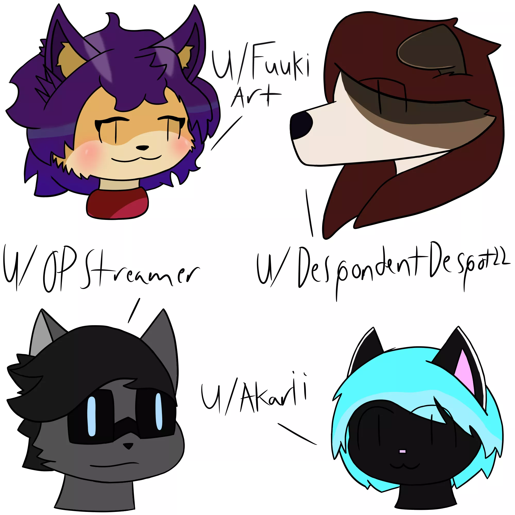Four free headshots for four furry artists! (Art by me) posted by programofuse
