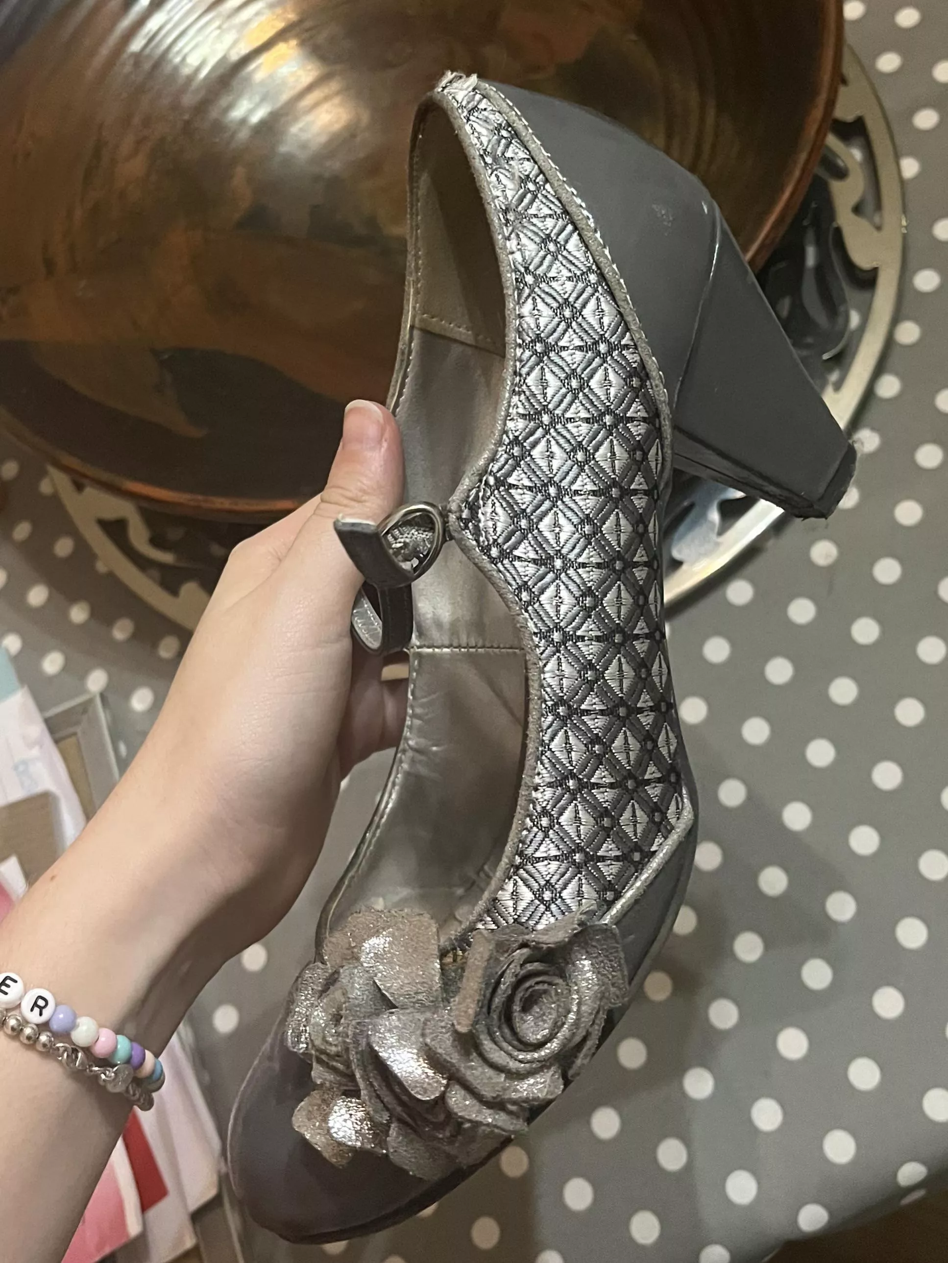 Help with ID of these please? I know they’re Ruby Shoos but my dog’s chewed them and they’re my mums 😅 posted by hnsccharlie