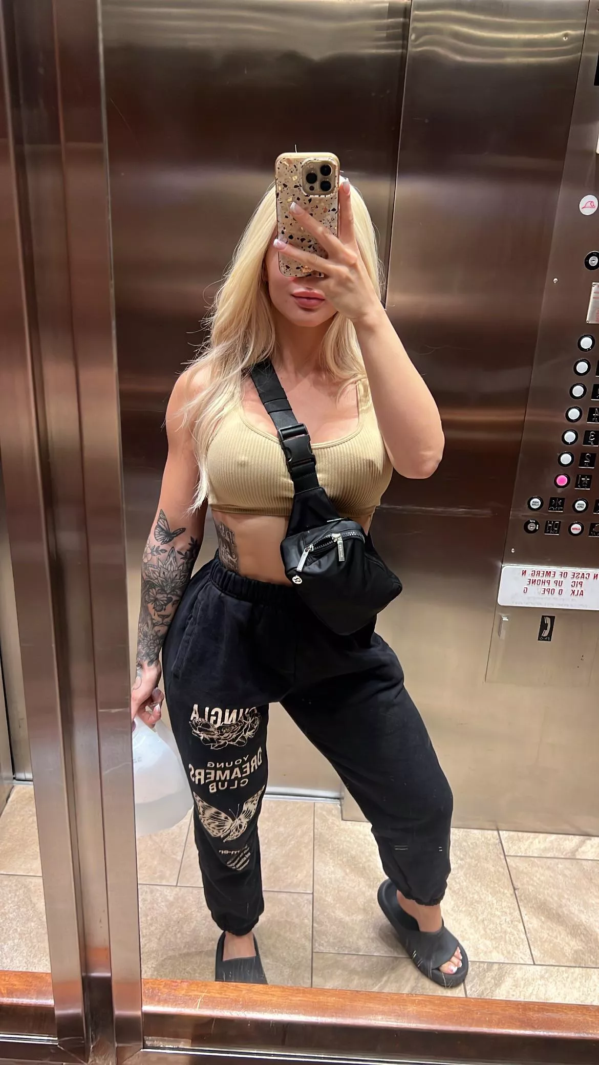 just an elevator selfie posted by FitnessBarbiee