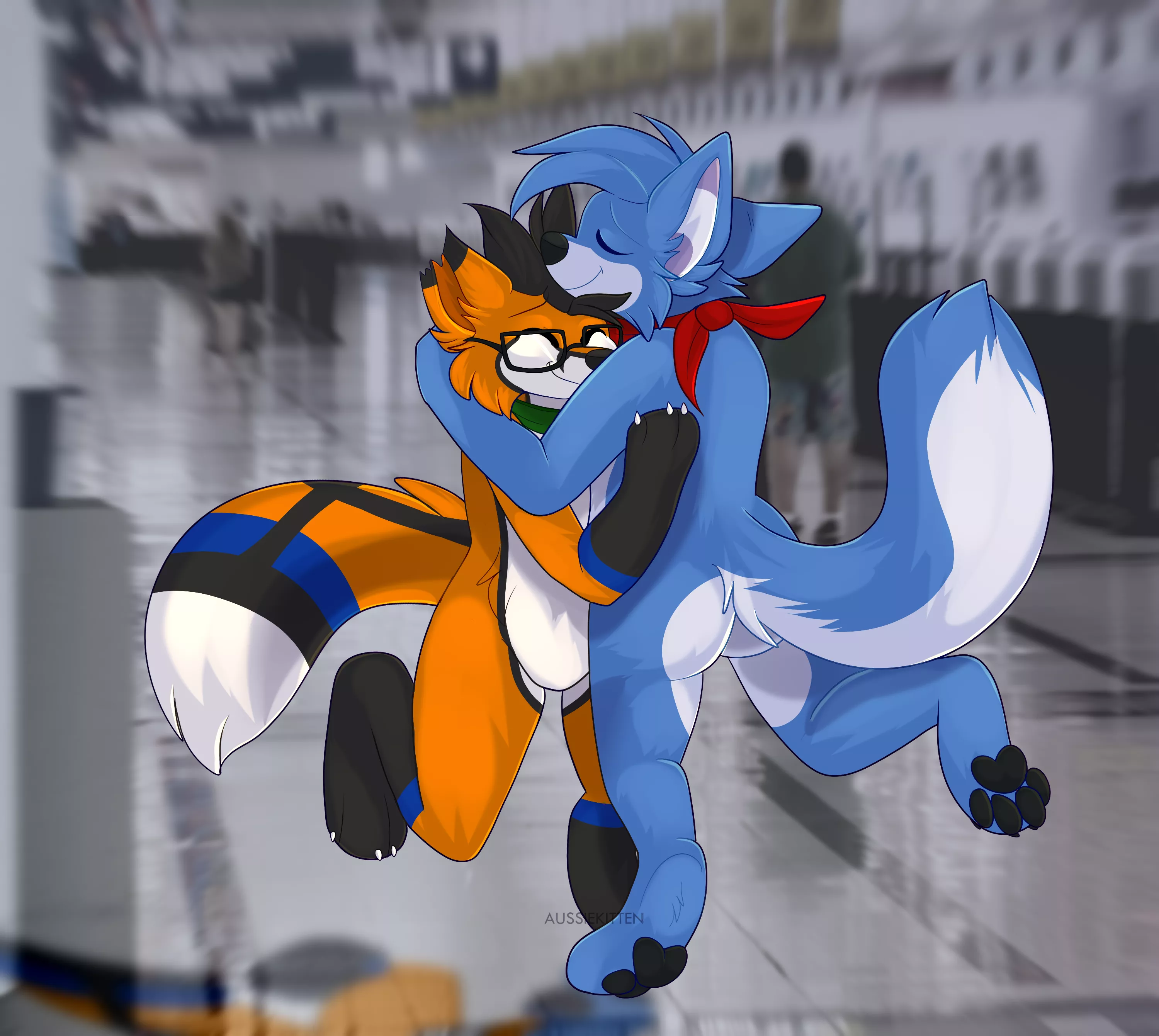 Meeting up 🛬💖 | [Art by me @aussie_kitten | Com for SykexWolf] posted by Aussie_Kitten_